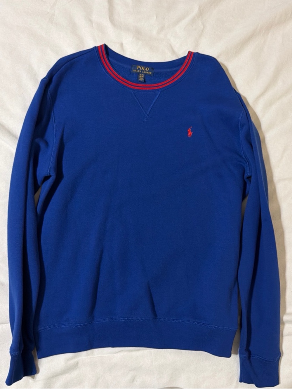Polo by Ralph Lauren Men's Royal Blue Crewneck Sweater with Red Accents